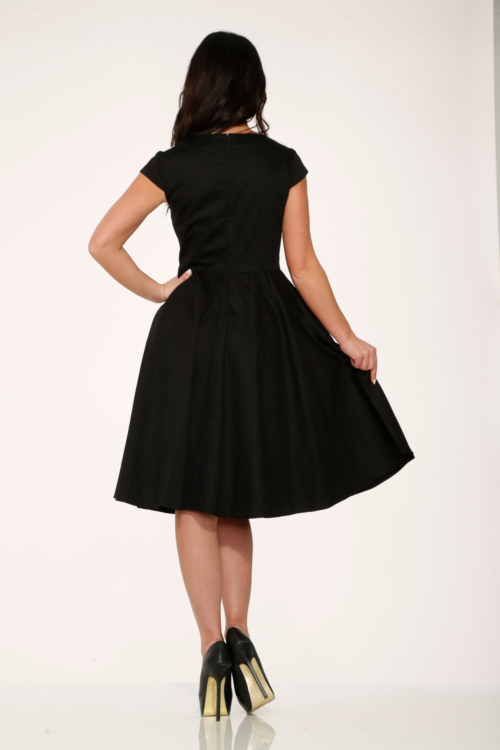 29190 Black White Collar Swing Dress